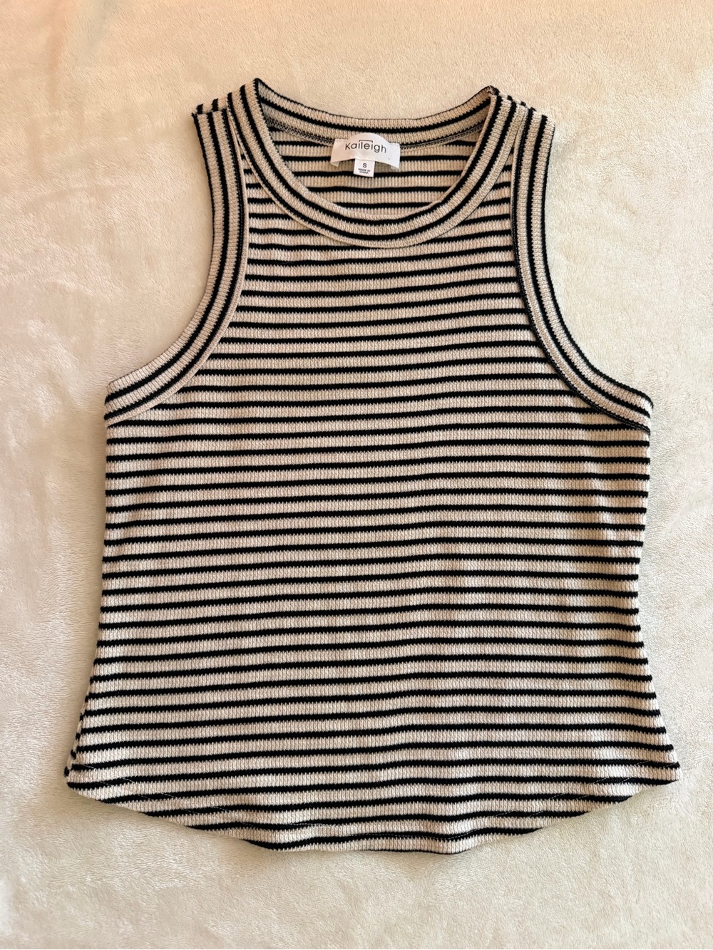 Kaileigh Cream & Black Ribbed Striped Sleeveless Tank